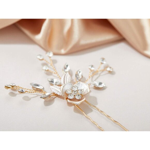 2Pcs Bridal Rhinestone Hair Pins Rose Gold Wedding Accessories for Bridesmaids